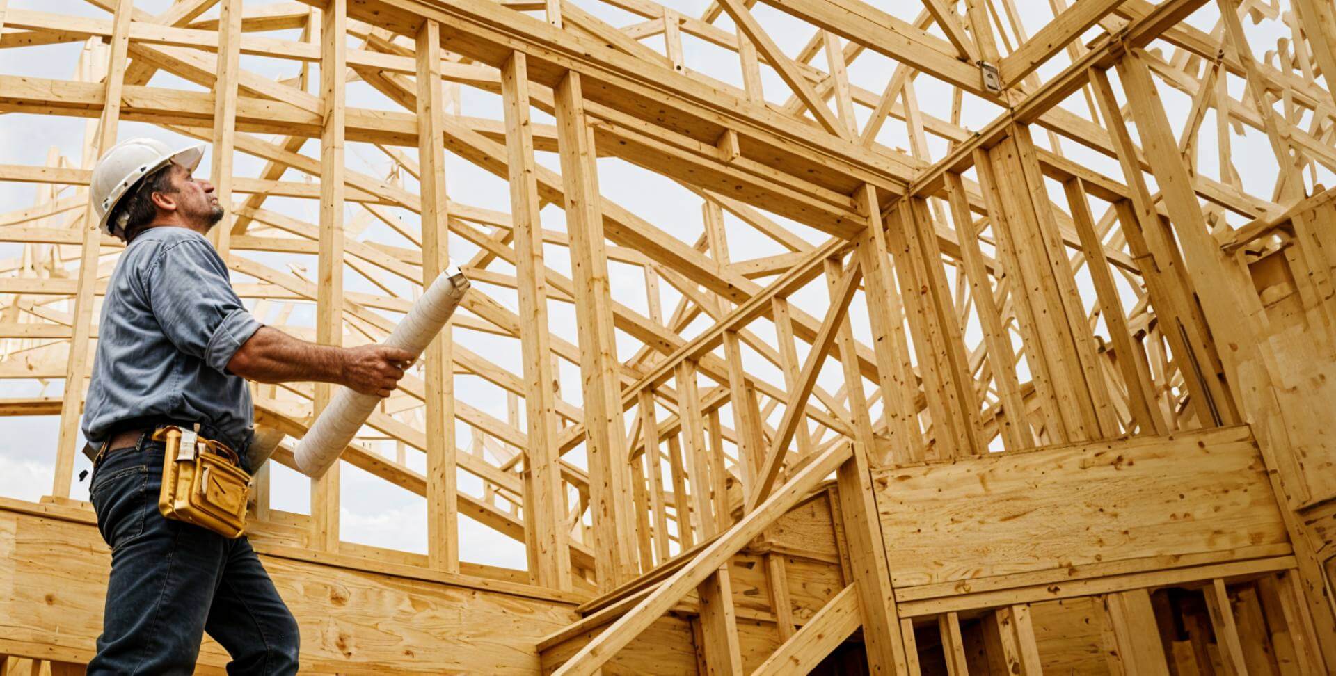 Man holding pipe looking up at room frame