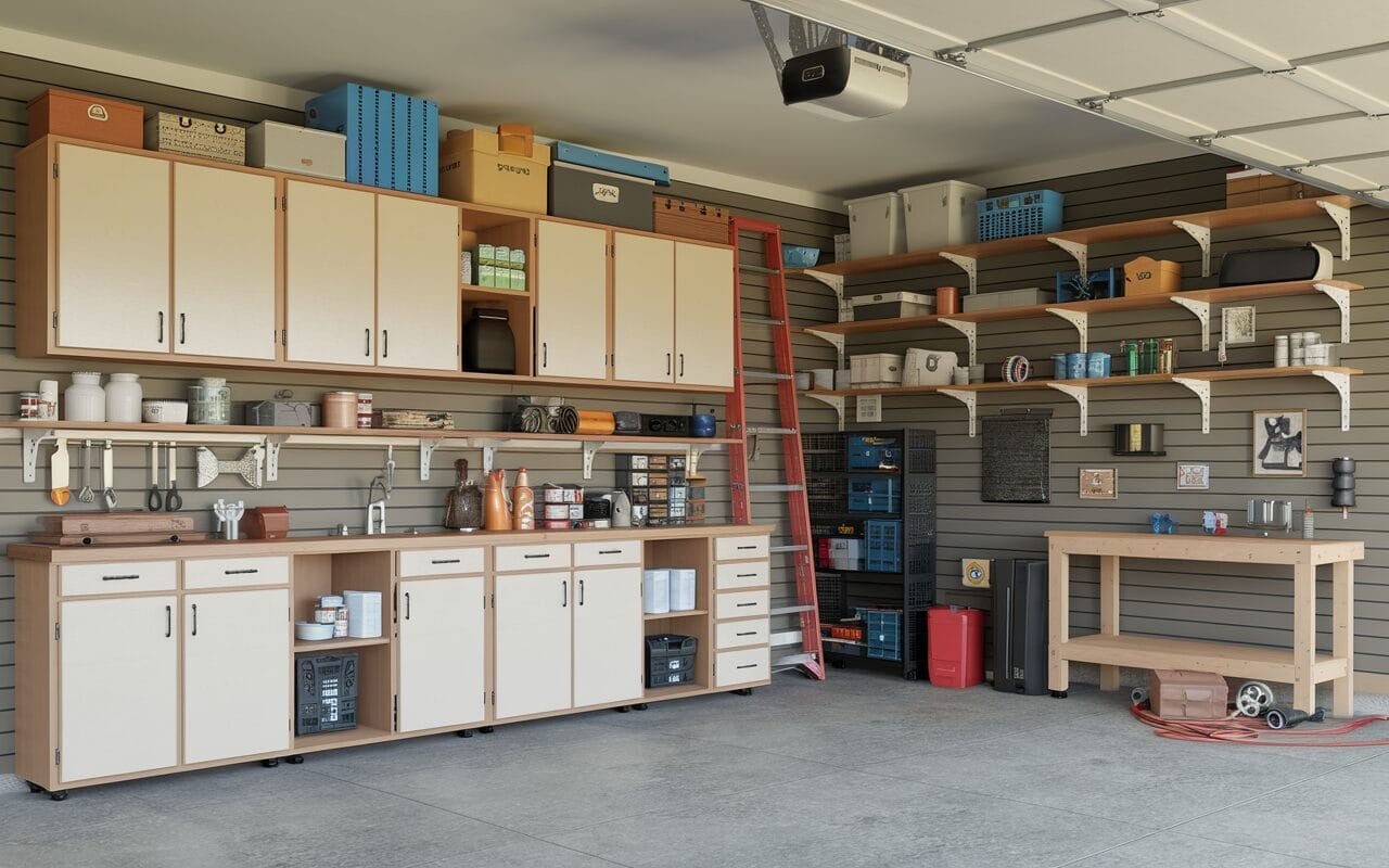 how to repurpose kitchen cabinets into garage storage